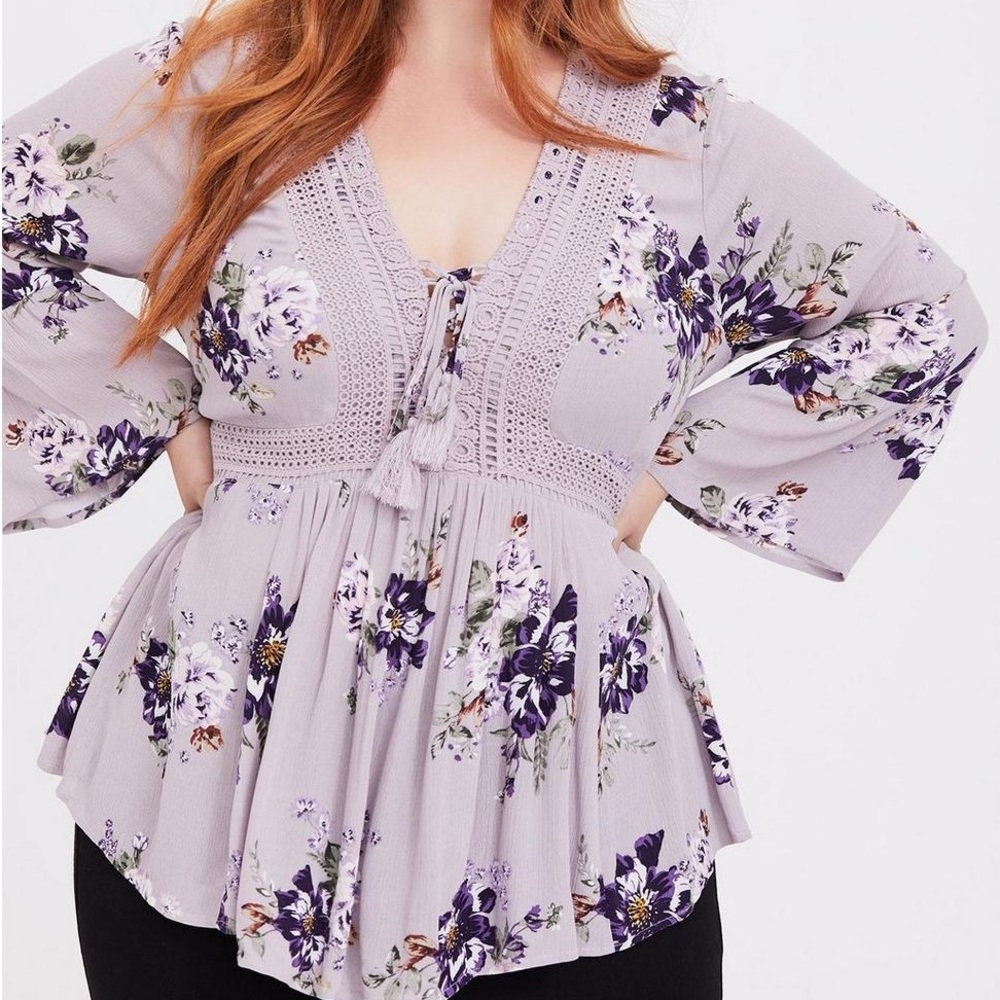 NWT Torrid Lilac Purple Floral Gauze Babydoll Top